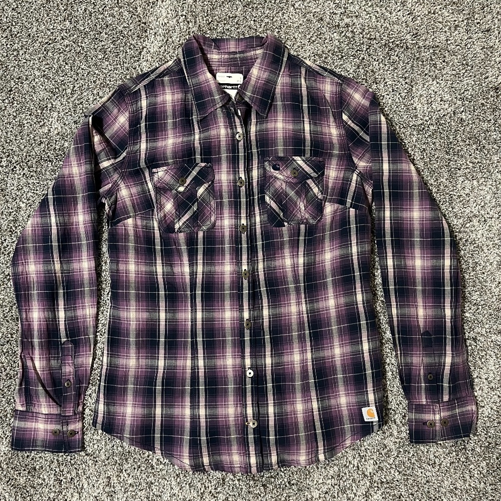 Carhartt Women's purple plaid button down shirt, new with tags